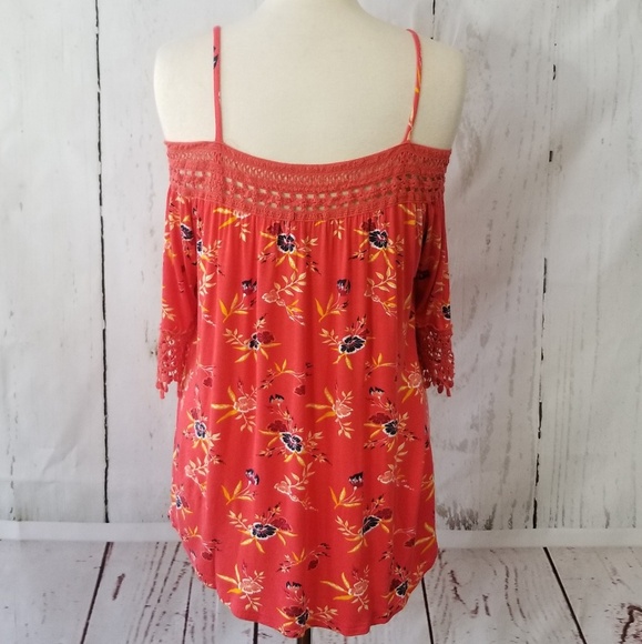 RUE21 Orange Off the Shoulders Knit Floral… - Picture 4 of 7